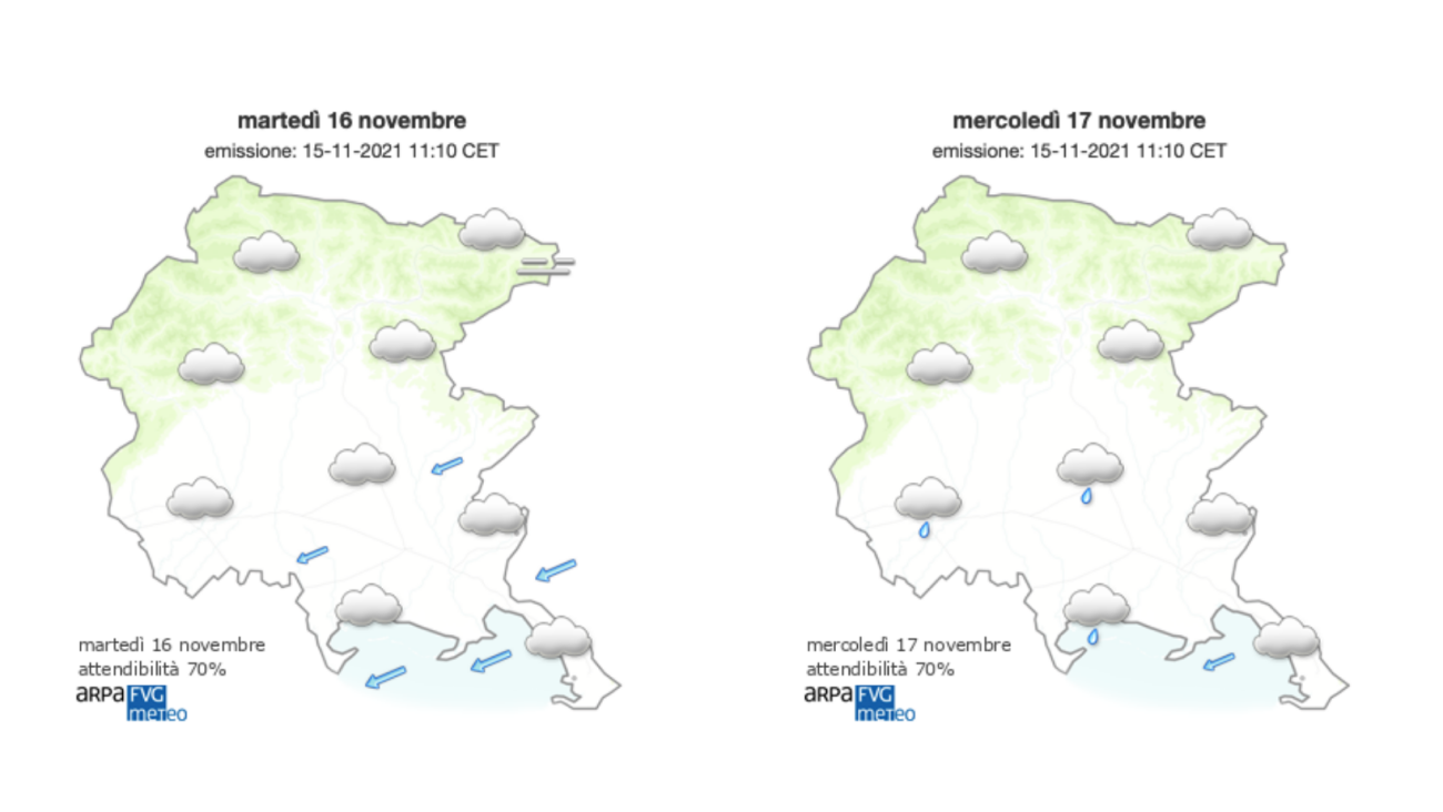 Meteo, cielo grigio sul Fvg con Bora moderata in pianura